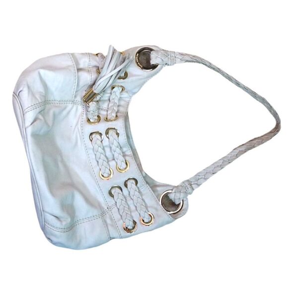 Michael Kors White Leather Shoulder Bag with Braided Shoulder Strap - Picture 4 of 10